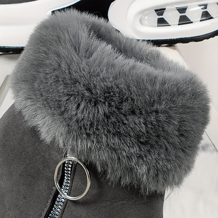 Enkellaarzen met imitatiebont - stijlvolle dames wedgehakken - Bakkermode.nl