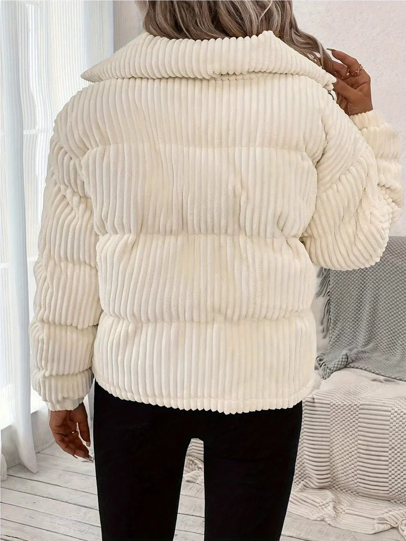 Cordjack - elegante crème dames zip-up buitenjack - Bakkermode.nl