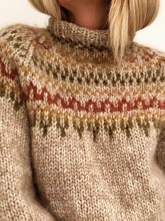 Beige Noorse trui met yoke patroon - rustieke Scandinavische dames pullover - Bakkermode.nl