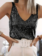 Dames sequins v-hals top - sprankelende avondkleding voor speciale gelegenheden
