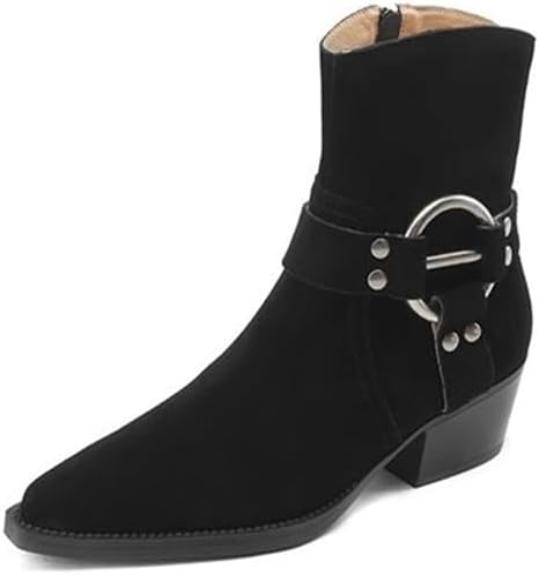 Suède enkellaarzen dames – puntneus met gespsluiting - Bakkermode.nl