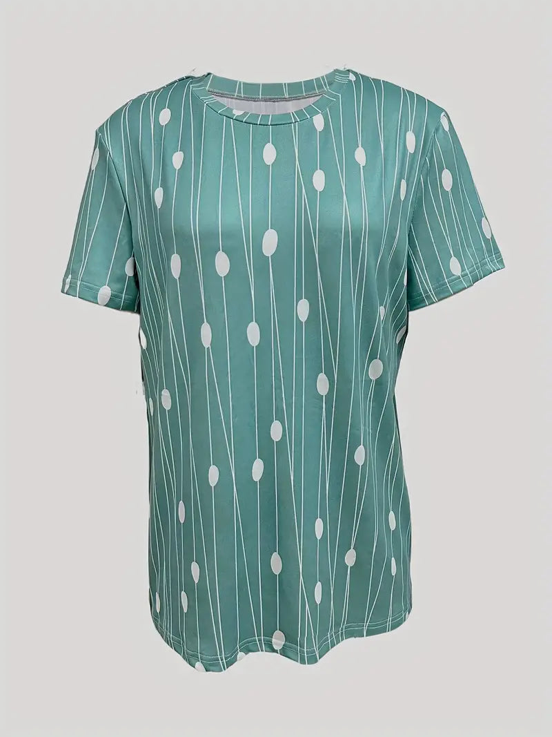 Dames casual t-shirt met stippenpatroon in groen - stijlvolle korte mouwen voor elke dag