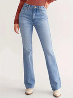 Dames bootcut jeans met hoge taille, slim fit, lichtblauw - casual denim broeken voor veelzijdige outfits