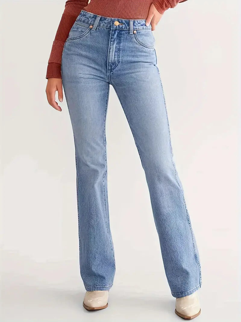 Dames bootcut jeans met hoge taille, slim fit, lichtblauw - casual denim broeken voor veelzijdige outfits