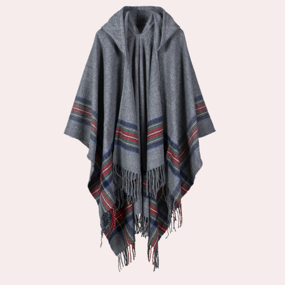 Wollen poncho - elegante dames winterwrap met franjes