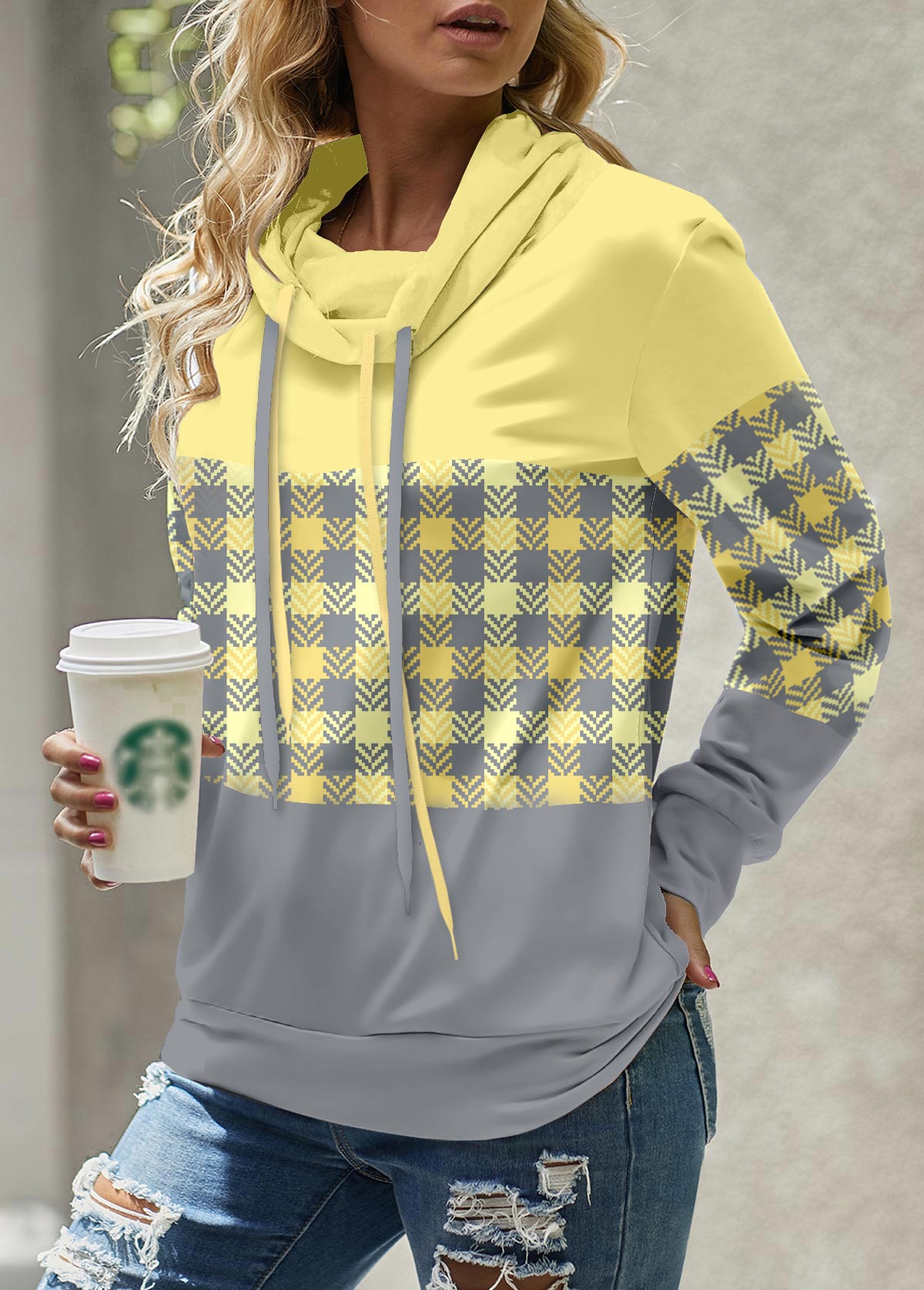 Hoodie - stijlvolle dames pullover met ruitpatroon - Bakkermode.nl