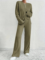 2-delige geribbelde lounge set - stijlvolle dames pyjama outfit