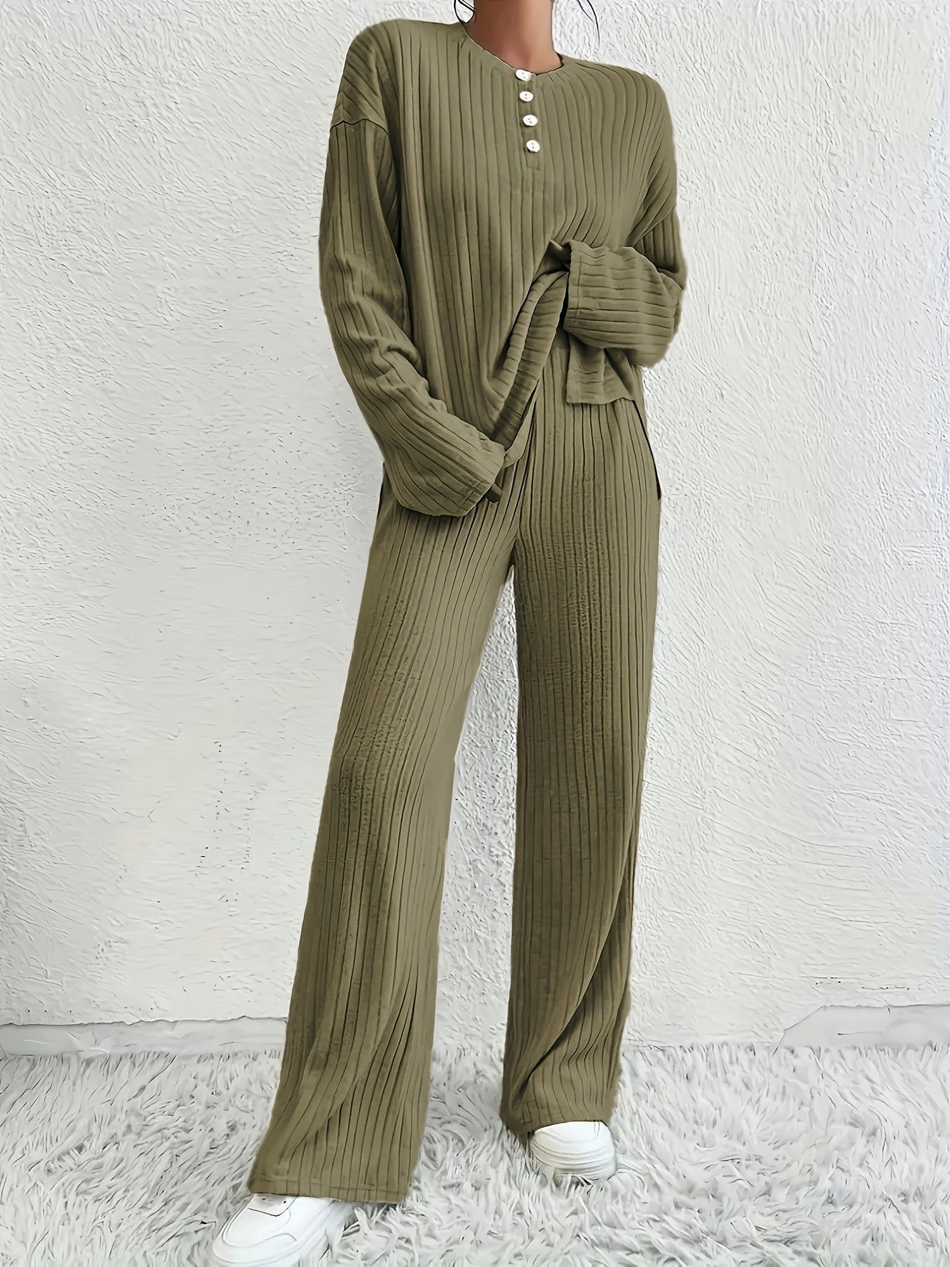 2-delige geribbelde lounge set - stijlvolle dames pyjama outfit