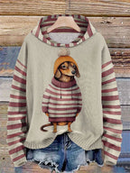 Hoodie met capuchon - stijlvolle dames sweater met schattige teckelprint - Bakkermode.nl