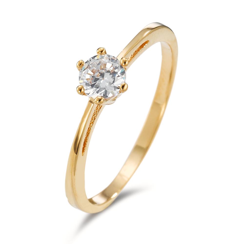 Gouden solitaire ring - tijdloze dames verlovingsring met zirconia