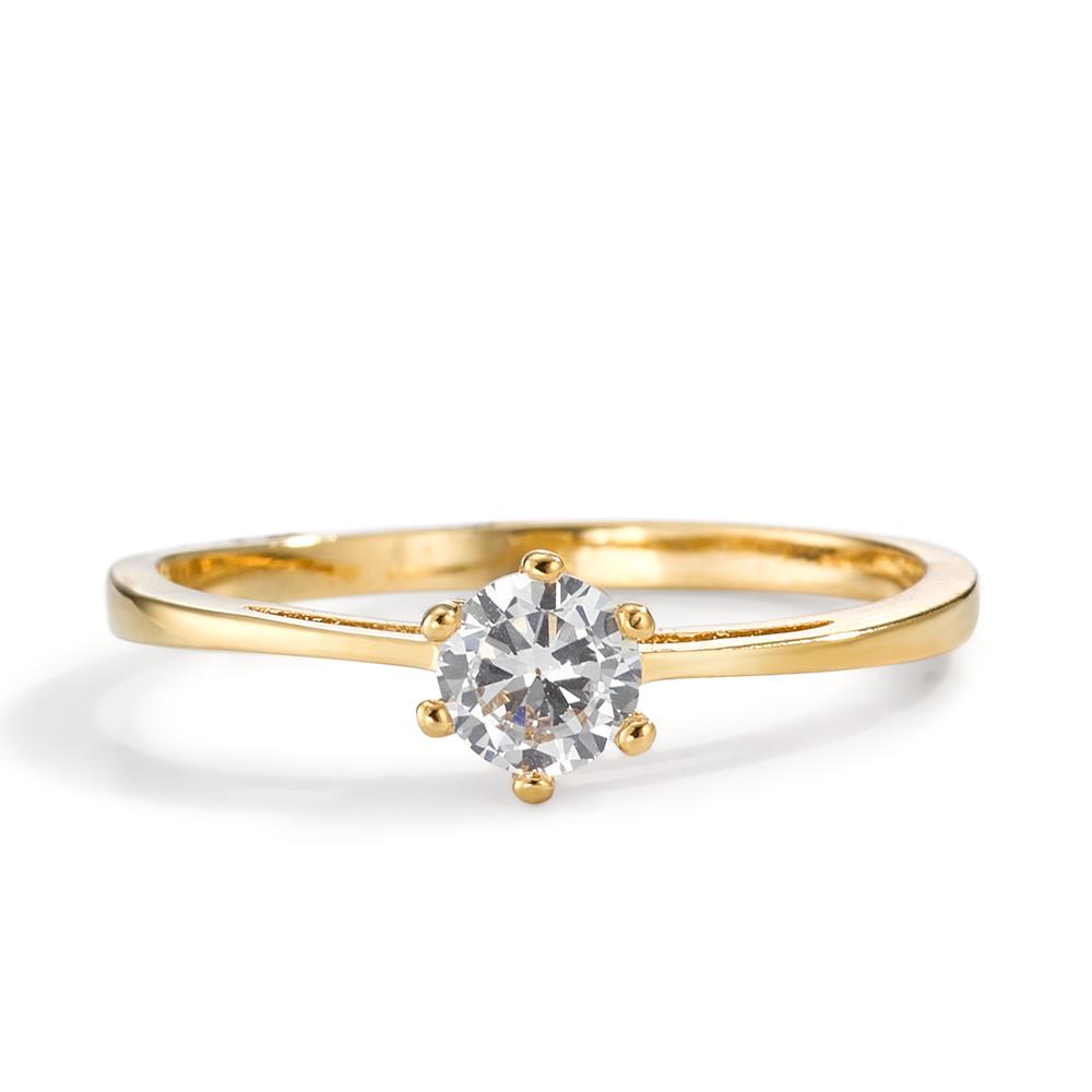 Gouden solitaire ring - tijdloze dames verlovingsring met zirconia