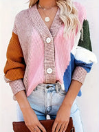 Geklede kleurblok cardigan - trendy rosa damescardigan - Bakkermode.nl