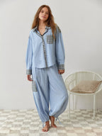 2-delige loungewear set - dames pyjama met geruite details - Bakkermode.nl