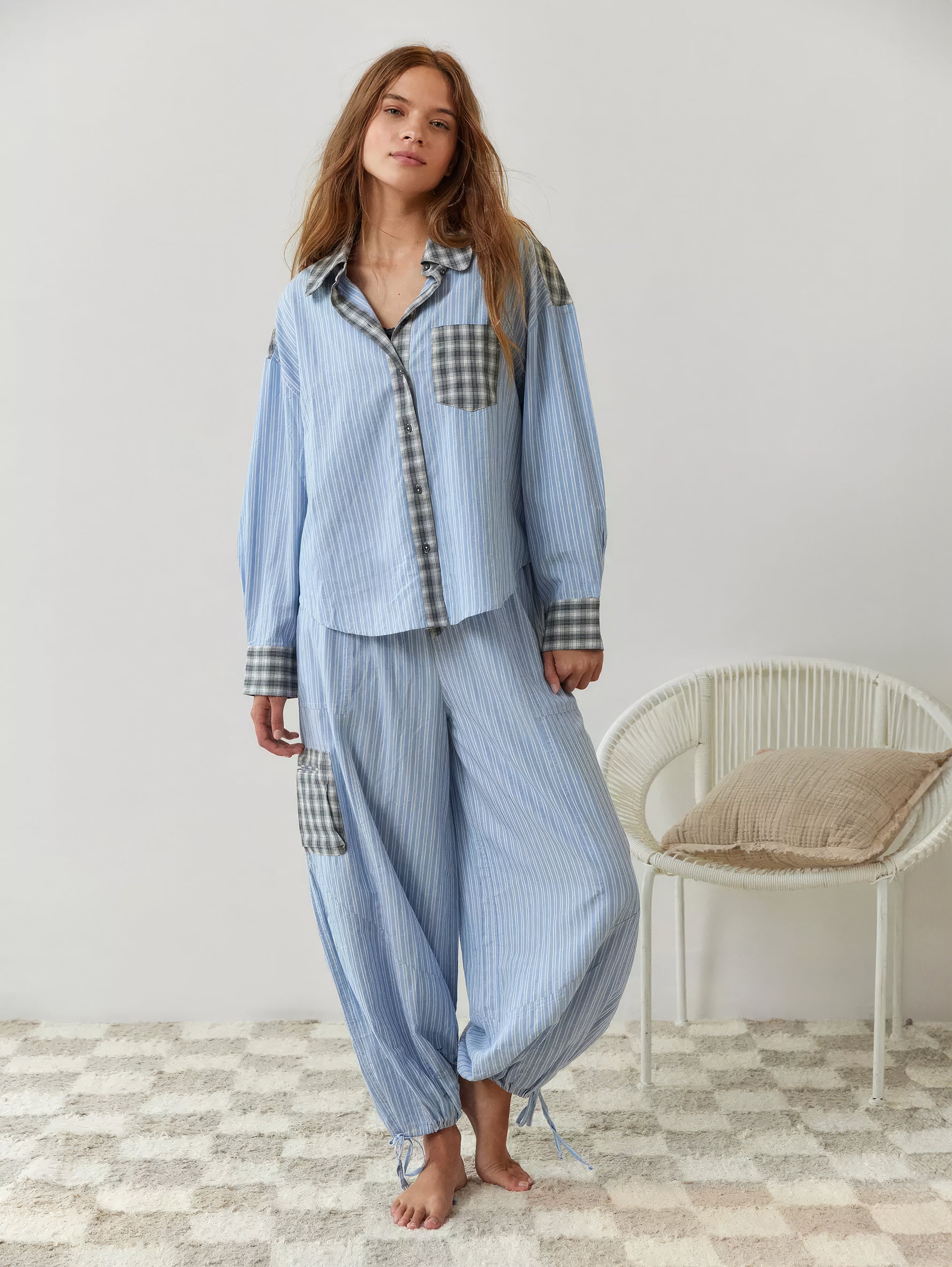 2-delige loungewear set - dames pyjama met geruite details - Bakkermode.nl