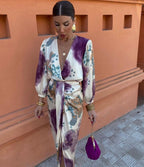 Vrouwen wikkeljurk met kleurrijke print - v-hals jurk voor een trendy look