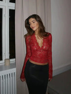 Lange mouwen kant top - elegante dames top voor speciale gelegenheden