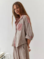 2-delige loungewear set - dames pyjama met geruite details - Bakkermode.nl