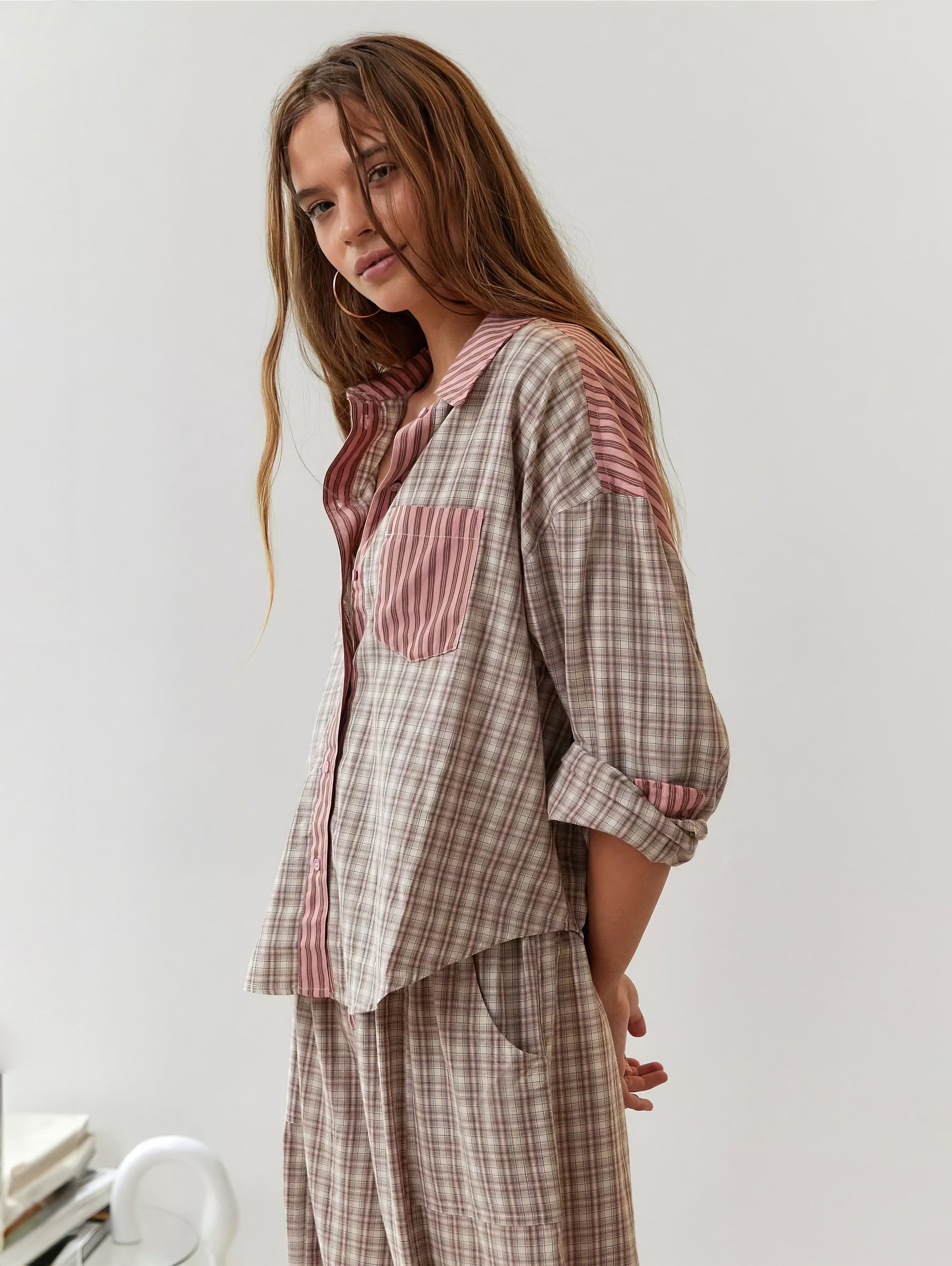2-delige loungewear set - dames pyjama met geruite details - Bakkermode.nl