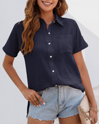 Dames ontspannen short sleeve blouse - lichte casual top voor dagelijks gebruik
