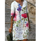 Dames casual jurk met v-hals en bloemenprint voor de zomer - luchtige, lichte casual jurken