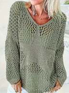 Dames bohemian visnet brei-top groen - casual stijl met een unieke twist