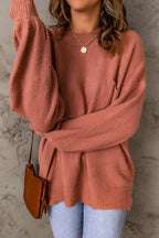 Dames rozen gebreide trui - oversized pullover met zak - Bakkermode.nl
