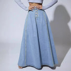 Vloeiende denim maxi rok - stijlvolle lange denim rok voor vrouwen