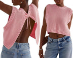 Dames mouwloze gebreide crop top met open rug - moeiteloze zomerstijl voor casual uitjes