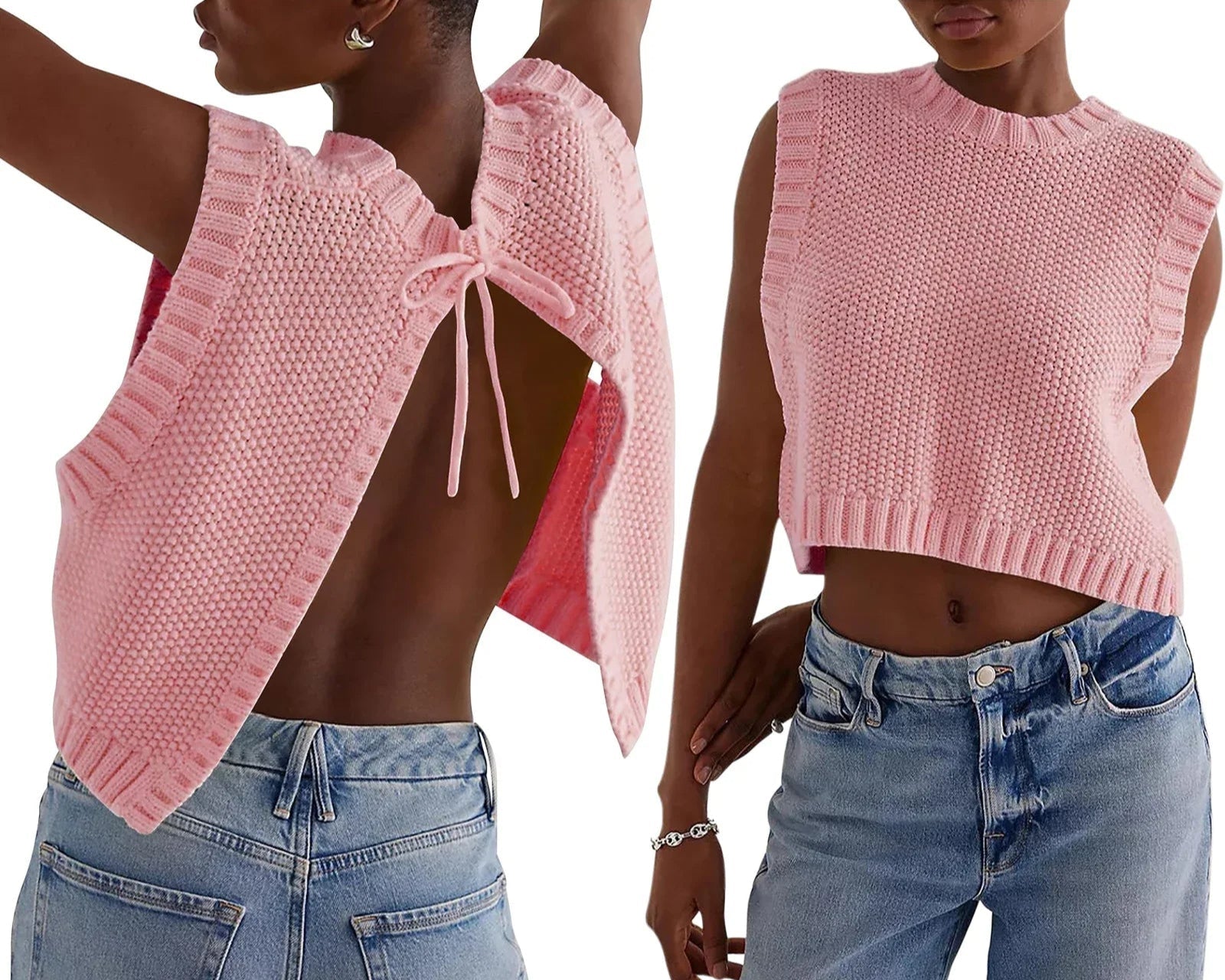 Dames mouwloze gebreide crop top met open rug - moeiteloze zomerstijl voor casual uitjes