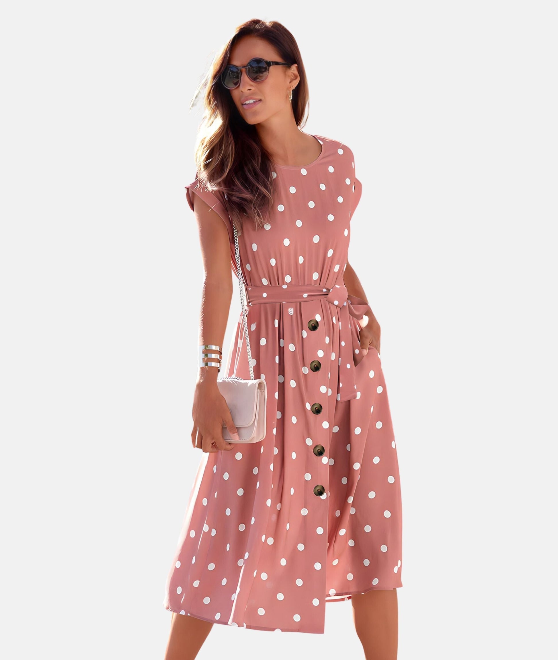 Dames polka dot midi shirtjurk - elegante casual stijl voor de zomer - flatterend met ceintuur