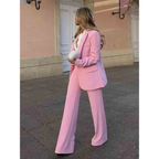 2-delige dames blazer broek set - elegante roze kantooroutfit