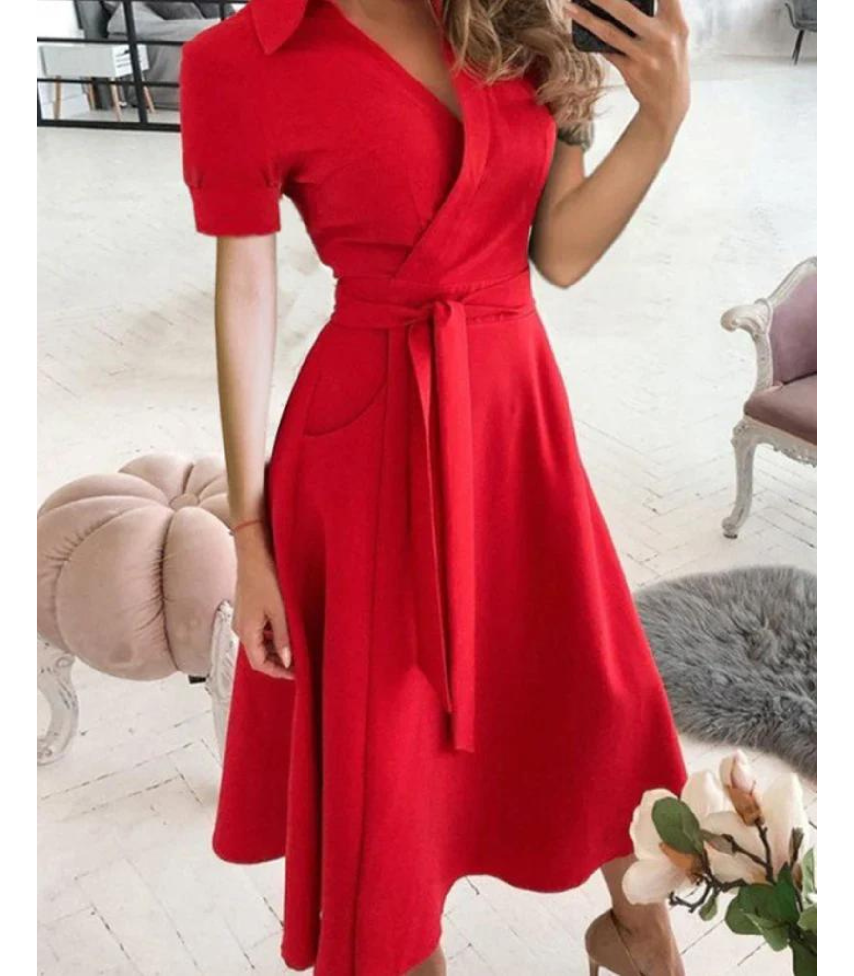 Midi wikkeljurk - verfijnde groene jurk met strik taille