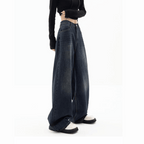 Dames wijde pijpen jeans met relaxte pasvorm - donkerblauw casual kleding - stretched denim broeken voor de hele dag