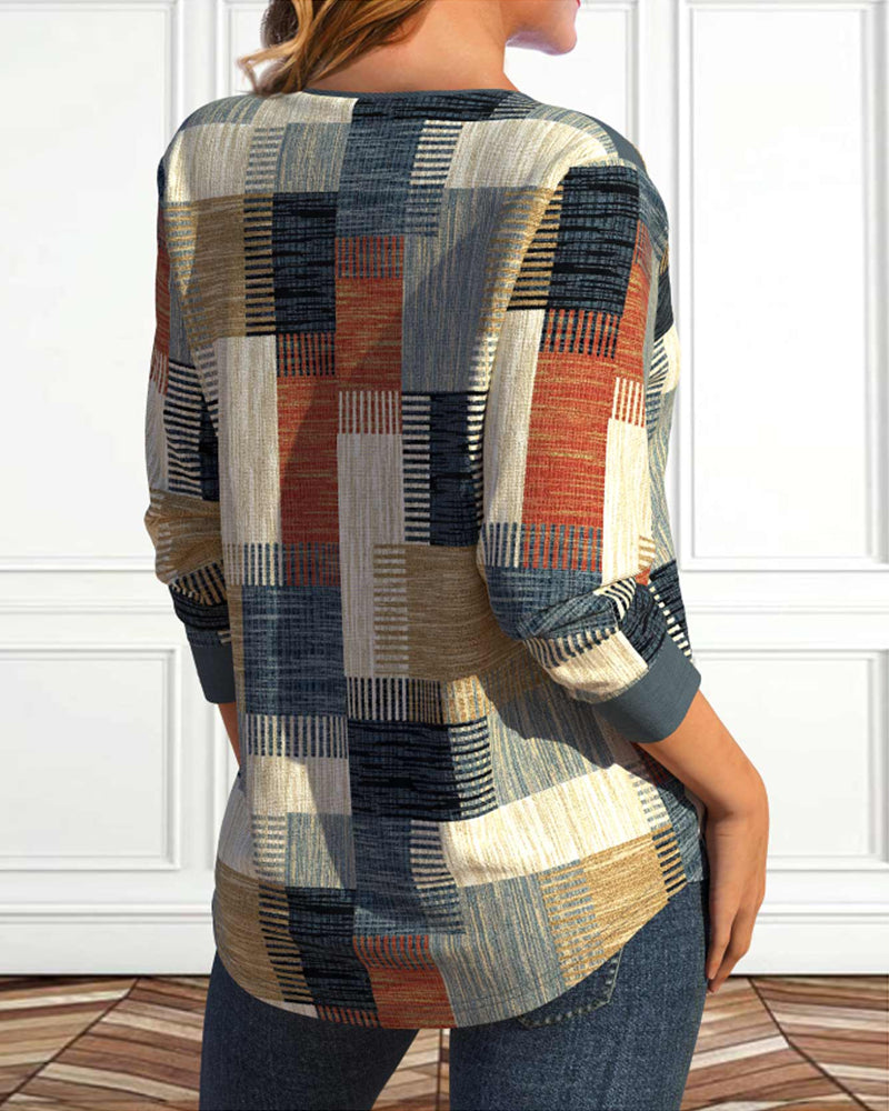 Multikleurige dames top - trendy lace-up gedrukt shirt