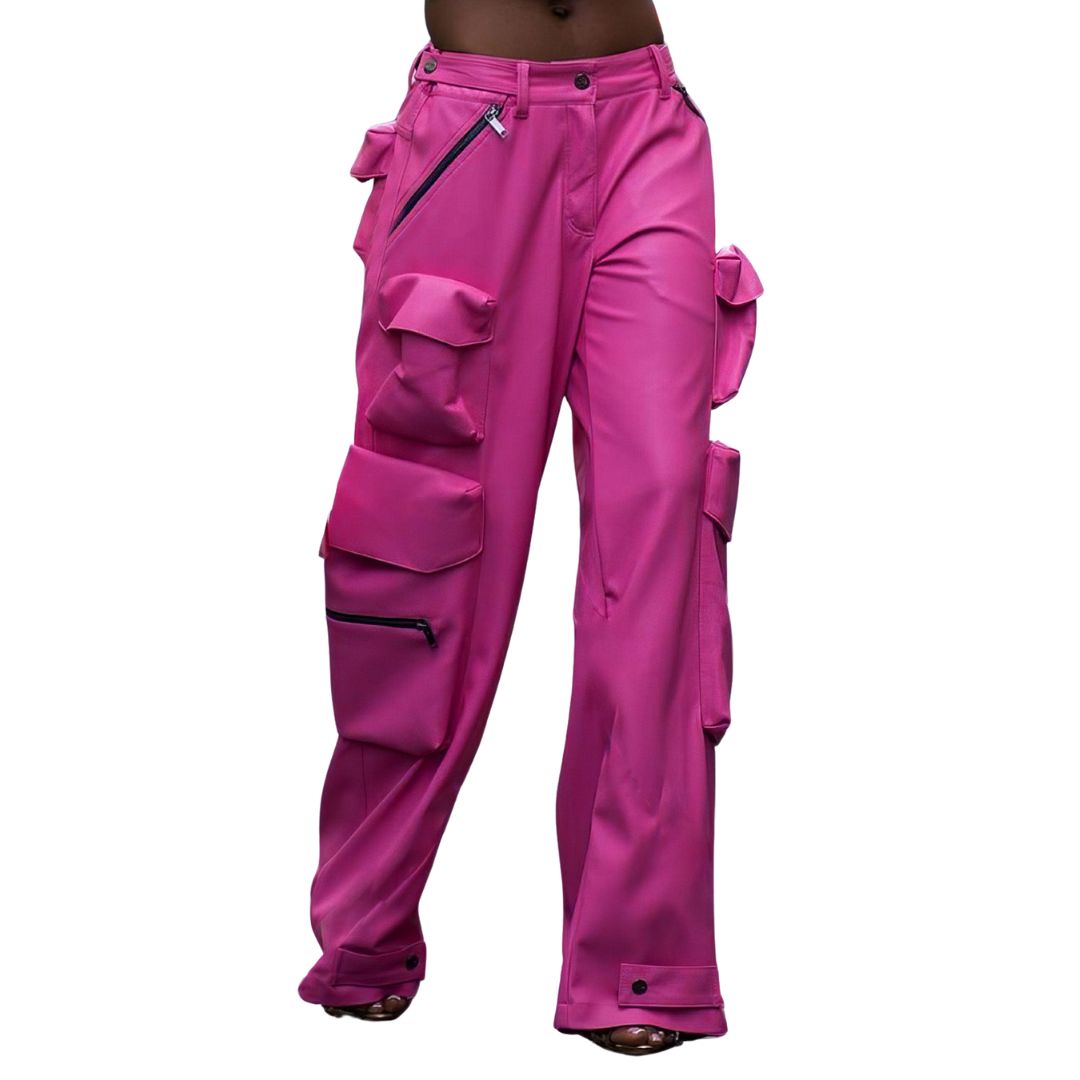 Dames roze cargo trousers - stijlvolle wijde pijpen met ruime zakken voor dagelijks gebruik