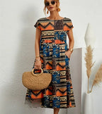 Bloemenprint maxi jurk voor dames - casual met elegante korte mouwen en handige zakken