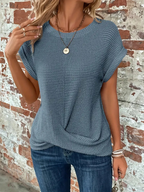 Dames waffle knit t-shirt - lichte casual top met korte mouwen voor elke gelegenheid
