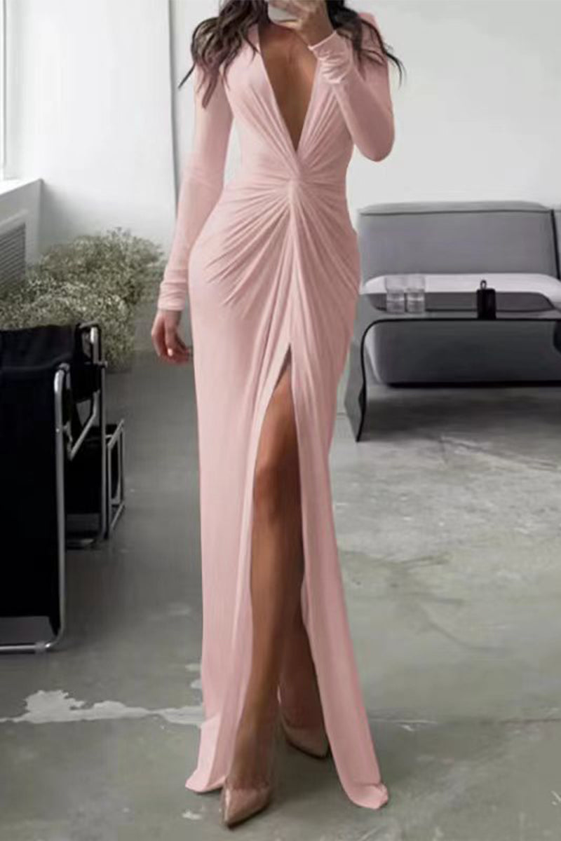 Elegante maxi jurk - v-hals met geplooide details