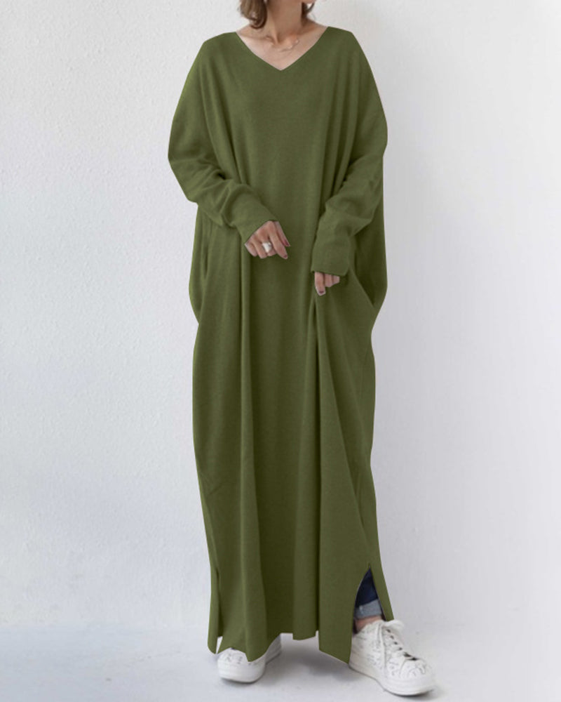 Dames oversized pullover jurk - gezellige casual wear - stijlvolle lange mouw v-hals maxi jurk voor dagelijks gebruik