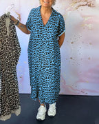 Leopardprint maxi jurk met v-hals - trendy damesjurk