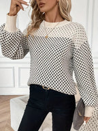 Gebreide pullover - zwart-wit patroon damestrui - Bakkermode.nl