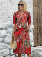 Zomerjurk voor dames in een lichte linnenmix - ontspannen v-hals ontwerp voor zomerse uitjes