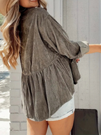 Dames corduroy shirt jack - stijlvolle grijze gelaagde look voor casual outfits