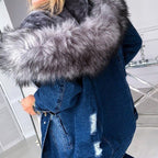Denim parka jas - stijlvolle damesjas met faux faux fur capuchon