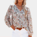 Damesbloes met bloemenprint - elegante casual top - luchtige lange mouwen voor zomeruitstapjes