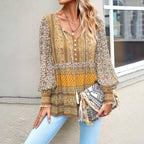 Dames bohemian blouse - trendy lange mouwen top met prints