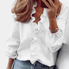 Dames blouse met ruffles - casual top van zachte katoenmix voor een elegante look