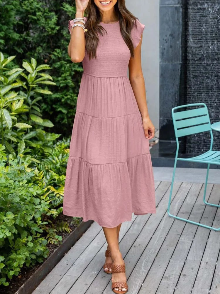 Dames midi jurk - gelaagd ontwerp voor casual zomerlook - moeiteloze elegantie