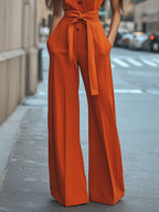 Dames jumpsuit met elegante wijde pijpen - oranje casual look voor elke gelegenheid