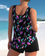 2-delige dames zwemset met bloemenprint zwarte tankini - elegante strand- en pooloutfit voor vrouwen van 35+